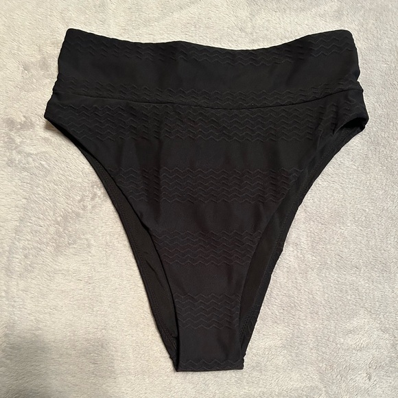 aerie Other - Aerie High-Cut High-Waist Ribbed Ruched Textured Swim Black Bottom Size - Small